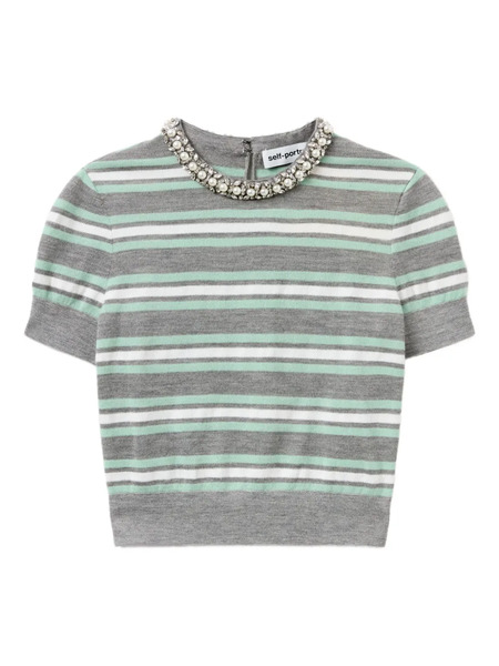  Self-portrait Striped T-shirt - Grey 