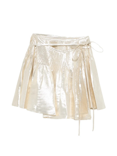  Self-portrait Tie-waist Mini Pleated Skirt - Gold 