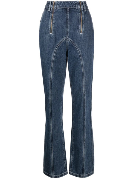  Self-portrait Zip-embellished Straight-leg Jeans - Blue 