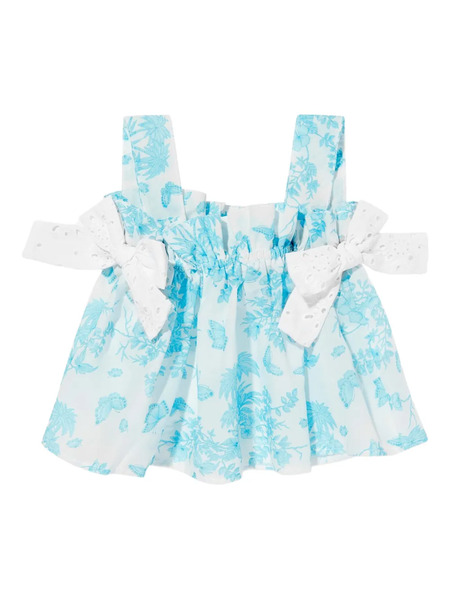  Seliniaction Kids Floral-print Embroidered Top - Blue 