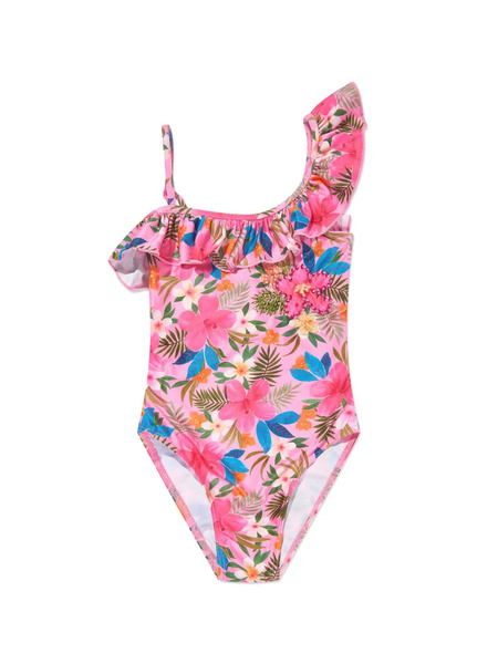  Seliniaction Kids Ruffle One-shoulder Swimsuit - Pink 