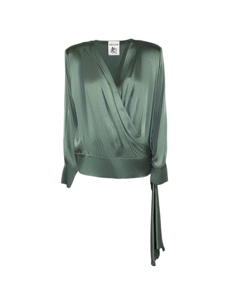  Semicouture Crossover V-neck Blouse - Green 