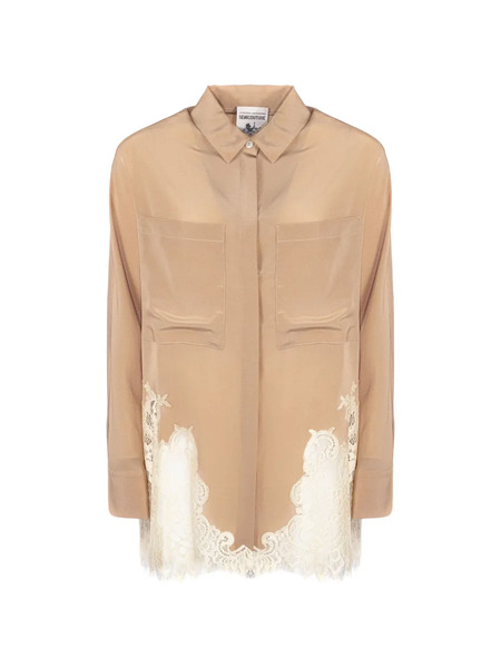  Semicouture Patch-pocket Lace-panel Shirt - Neutrals 