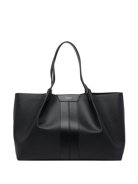  Serapian Textured Leather Trim Shoulder Bag - Black 