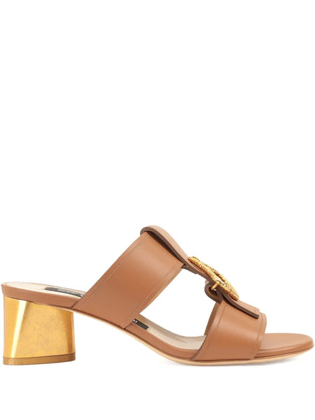  Sergio Rossi Leather Flat Sandals - Brown 