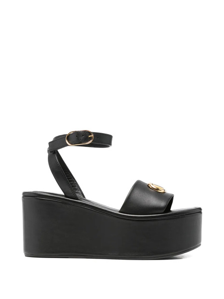  Sergio Rossi Logo Ankle Strap Sandals - Black 
