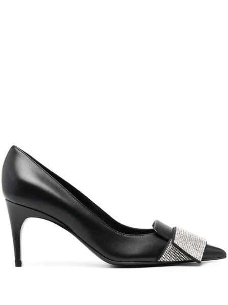  Sergio Rossi 80mm Crystal-embellished Leather Pumps - Black 