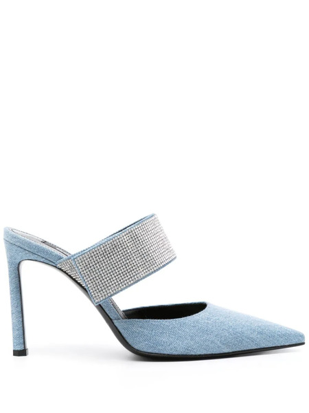  Sergio Rossi Sr Paris 100mm Denim Mules - Blue 