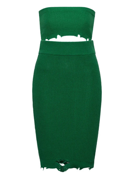  Seroya Grace Frayed Mini Knitted Dress - Green 