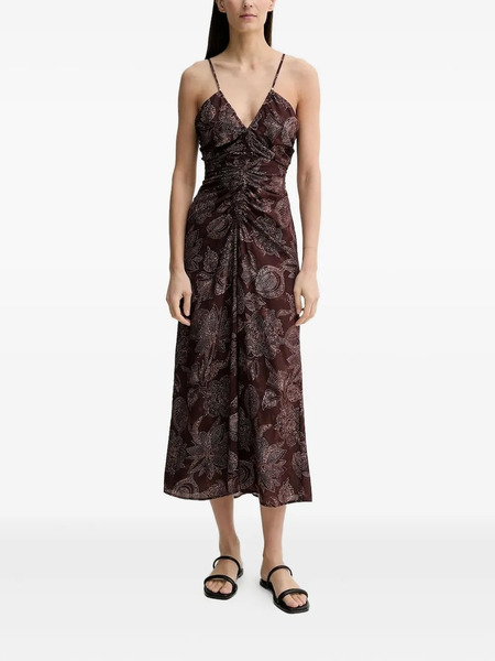  Sessùn Floral-print Gathered Midi Dress - Brown 