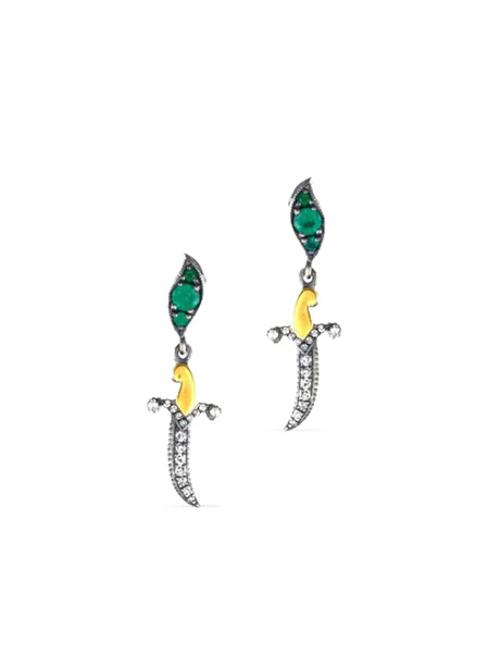  Sevan Bıçakçı 24k Yellow Gold Dagger Emerald And Diamond Drop Earrings - Silver 
