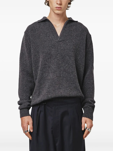  Seven Gauge Knitted Polo Sweater - Grey 