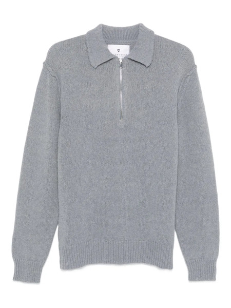  Seven Gauge Zip-up Polo-collar Sweater - Grey 