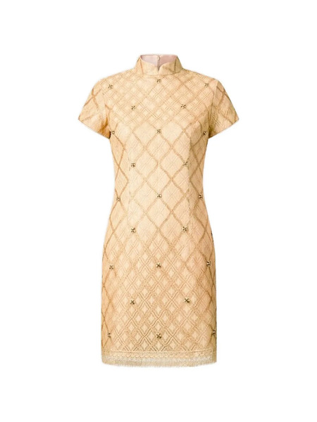  Shanghai Tang Beaded Lattice Mini Dress - Neutrals 