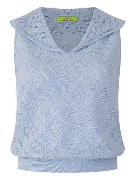  Shanghai Tang Collared Sleeveless Top - Blue 
