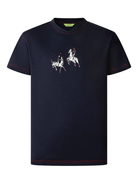  Shanghai Tang Equestrian-print Cotton T-shirt - Blue 