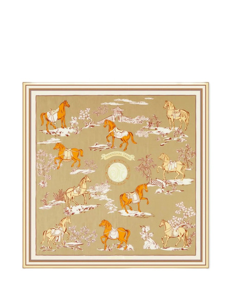  Shanghai Tang Floral Horse Scarf - Neutrals 