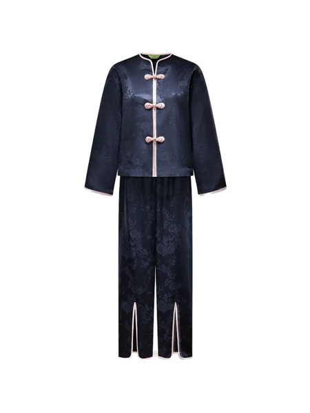  Shanghai Tang Floral Slit Pyjama Set - Blue 