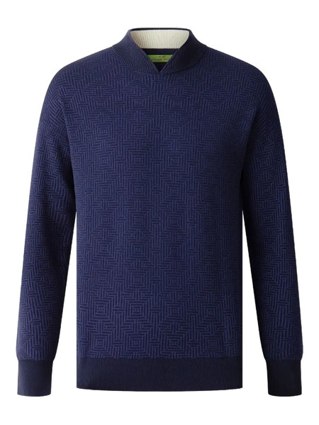  Shanghai Tang Jacquard-pattern Logo-plaque Sweater - Blue 