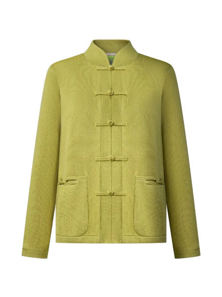  Shanghai Tang Knot Button Pocket Cardigan - Yellow 