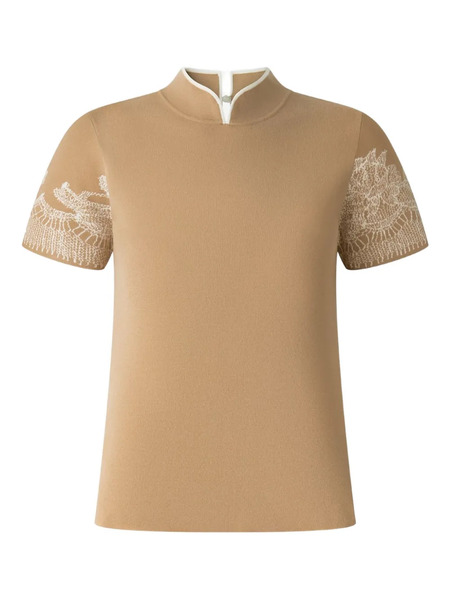  Shanghai Tang Lace Sleeve Qipao Top - Neutrals 
