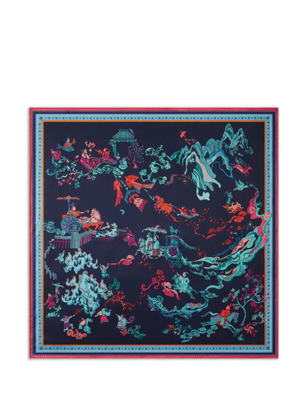  Shanghai Tang Tang Printed Border Scarf - Blue 
