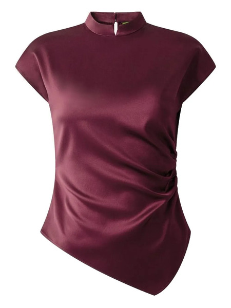  Shanghai Tang Tang Top Mock-neck Draped Silk Blouse - Brown 