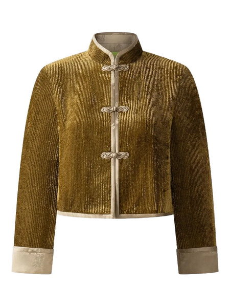  Shanghai Tang Velvet Ribbed Mandarin-collar Jacket - Brown 