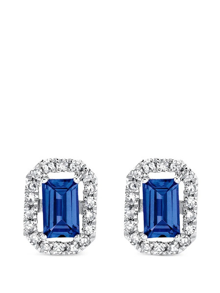  Shay Halo Diamond Sapphire Stud Earrings - Silver 