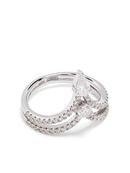  Shay 18k White Gold Mixed Stacked Chevron Diamond Pinky Ring - Silver 
