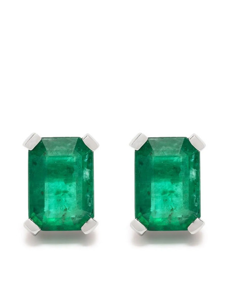  Shay 18kt White Gold Emerald Diamond Halo Stud Earrings - Silver 
