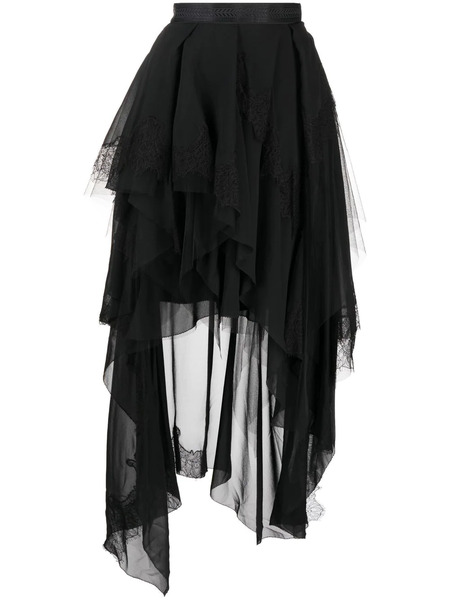  Shiatzy Chen Genisis Asymmetric Tulle-ruffle Skirt - Black 