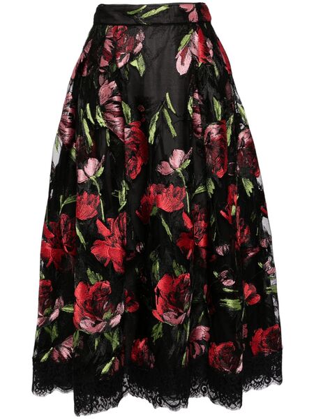 Shiatzy Chen Libre Collection Electric-embroidered Rose Skirt - Black 
