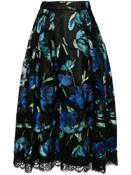  Shiatzy Chen Libre Collection Electric-embroidered Rose Skirt - Black 