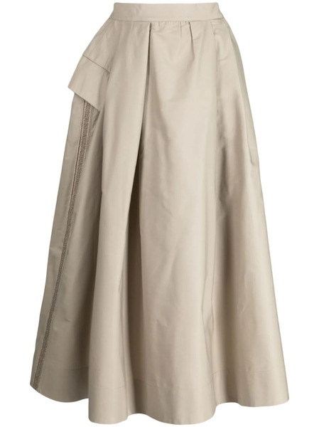  Shiatzy Chen Logo-embroidered Asymmetric Midi Skirt - Neutrals 