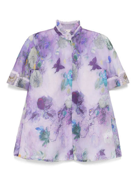  Shiatzy Chen Mandarin-collar Printed Shirt - Purple 