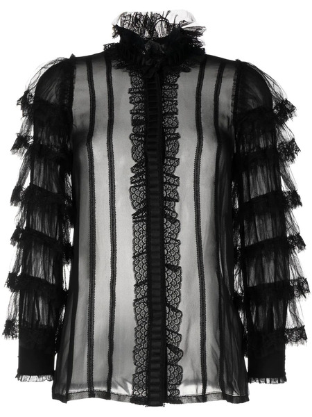 Shiatzy Chen Ruffled Mulberry Silk Blouse - Black 