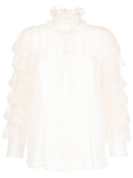  Shiatzy Chen Ruffled Mulberry Silk Blouse - White 