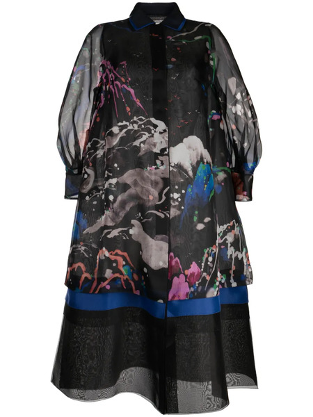 Shiatzy Chen See-through Printed Silk Coat - Black 