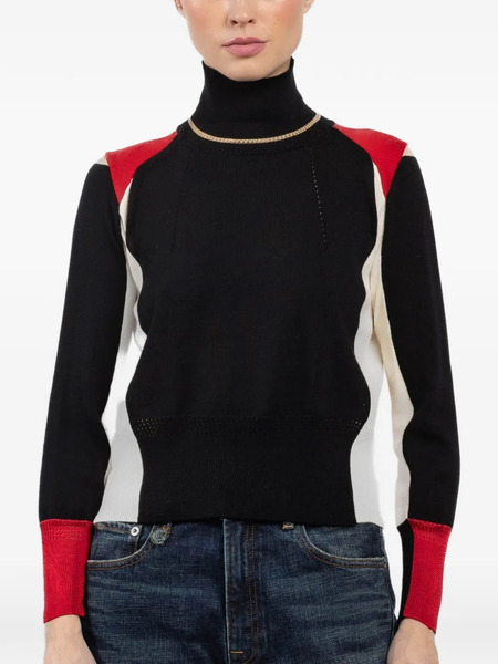  Shiro Sakai Colour Block Roll-neck Top - Black 