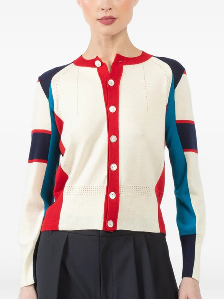  Shiro Sakai Colourblock Crew-neck Cardigan - Neutrals 