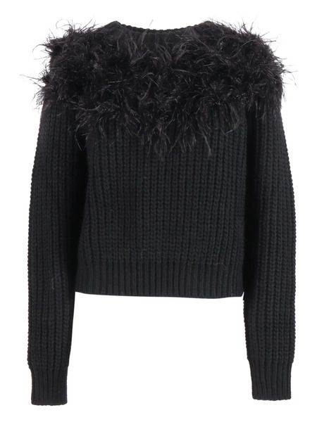 Shirtaporter Feather-trimmed Ribbed Sweater - Black 