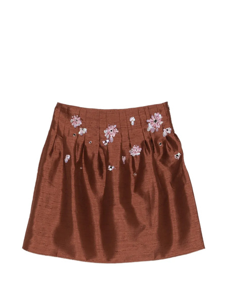  Shushu/tong Floral-embellished Pleated Skirt - Brown 