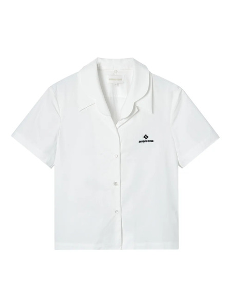  Shushu/tong Layered-collars Short-sleeved Shirt - White 