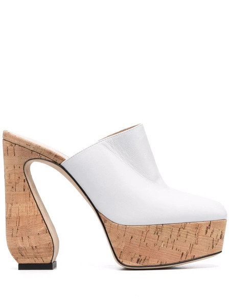  Si Rossi Cork Platform Mules - White 
