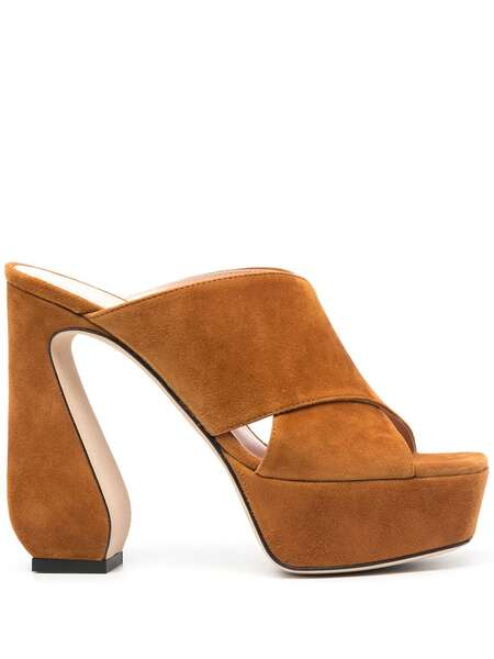  Si Rossi Criss-cross Platform Suede Sandals - Brown 
