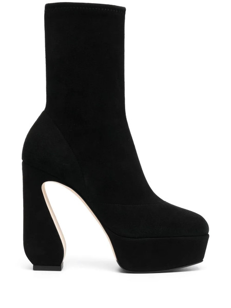  Si Rossi Sculpted-heel Platform Ankle Boots - Black 