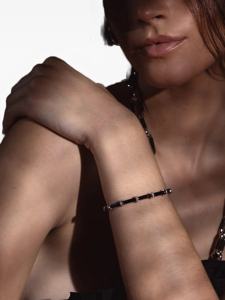  Sidney Garber Diamond Black Enamel Bracelet - Silver 