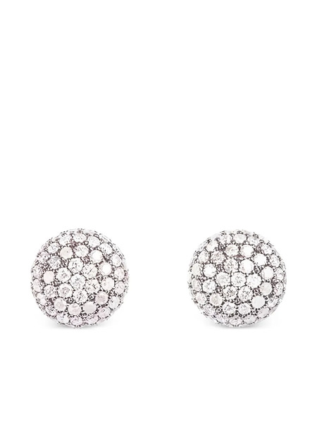  Sidney Garber 18k White Gold Pave Diamond Button Earrings - Silver 