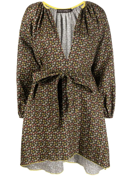  Siedres Belted Floral-print Dress - Brown 
